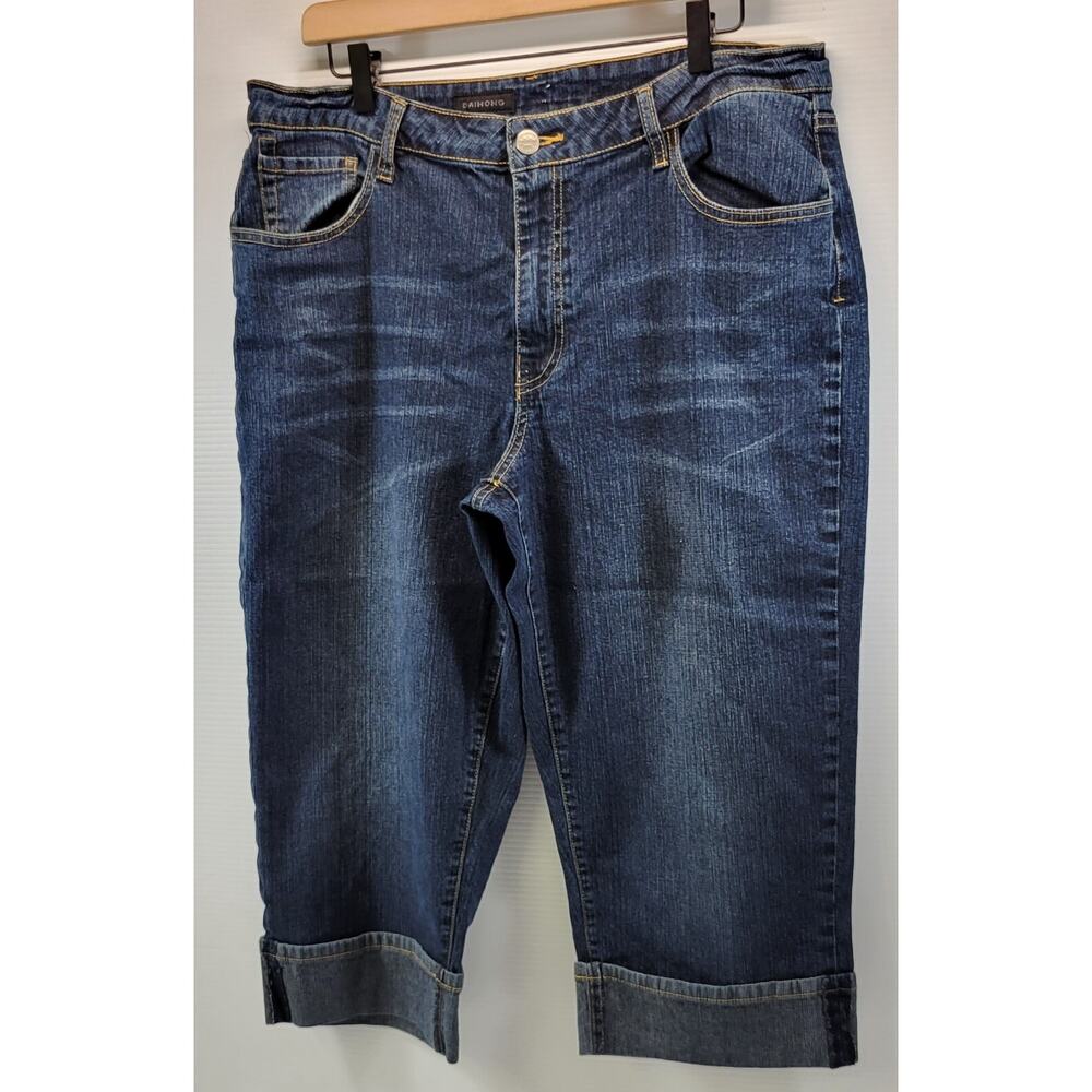 L) Daihong Women Capri Cuffed Denim Jeans Size 16 - Picture 3 of 10